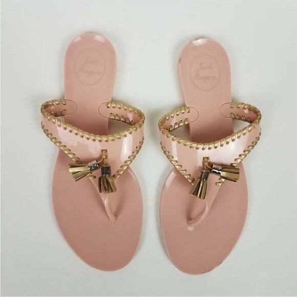 Jack Rogers Alana Rose Pink Jelly Flip Flop Sandals W/Gold Tassels Womens Size 8 - Picture 1 of 5